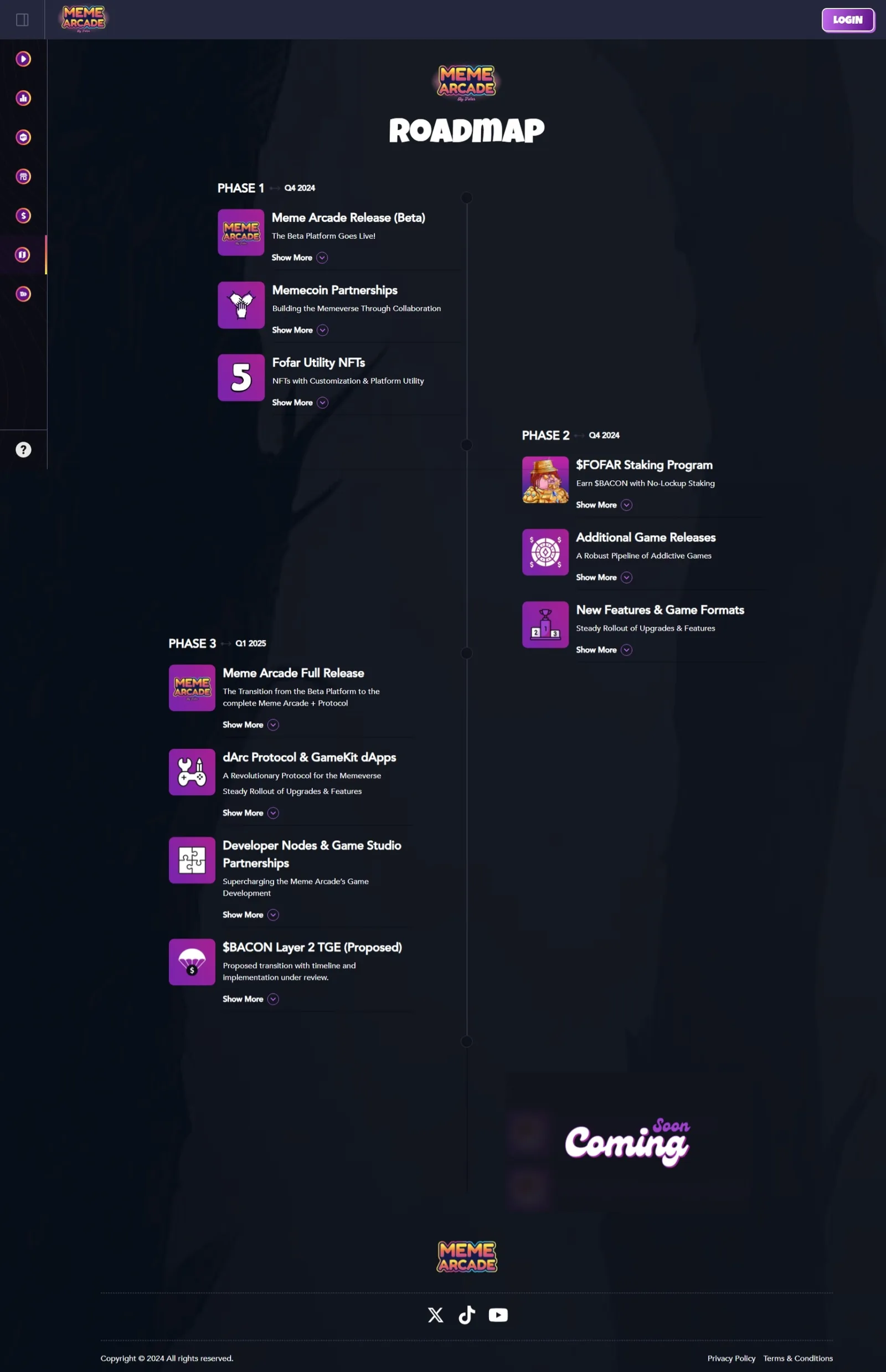 Roadmap timeline with Phase 1 to Phase 3 milestone cards spanning Q4 2024 to Q1 2025 along a vertical connector line